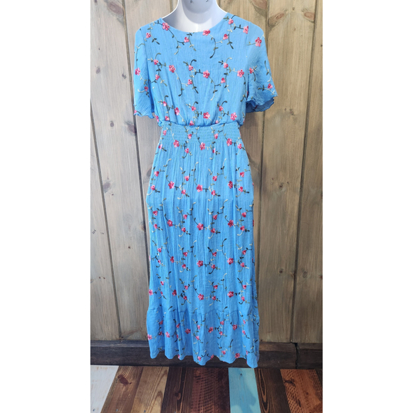 SAPPHIRE BLUE FLORAL BOHEMIAN DRESS, SZ XL, EUC, POLYESTER - Picture 6 of 8